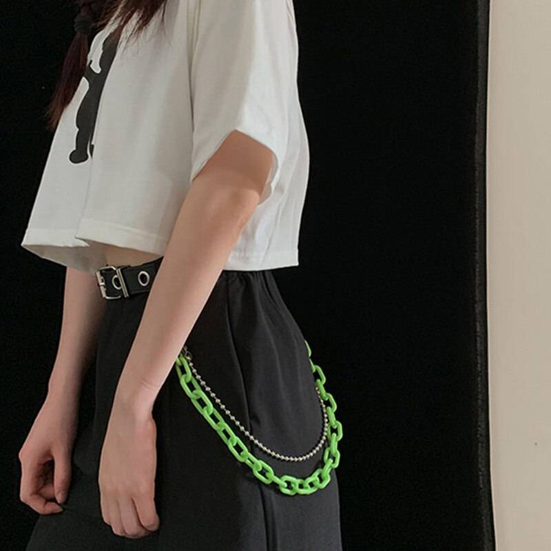 Neon Color Oversized Muti-Layer Belt Chain color: Green 