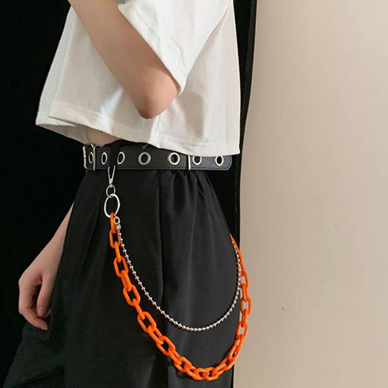 Neon Color Oversized Muti-Layer Belt Chain color: Orange 