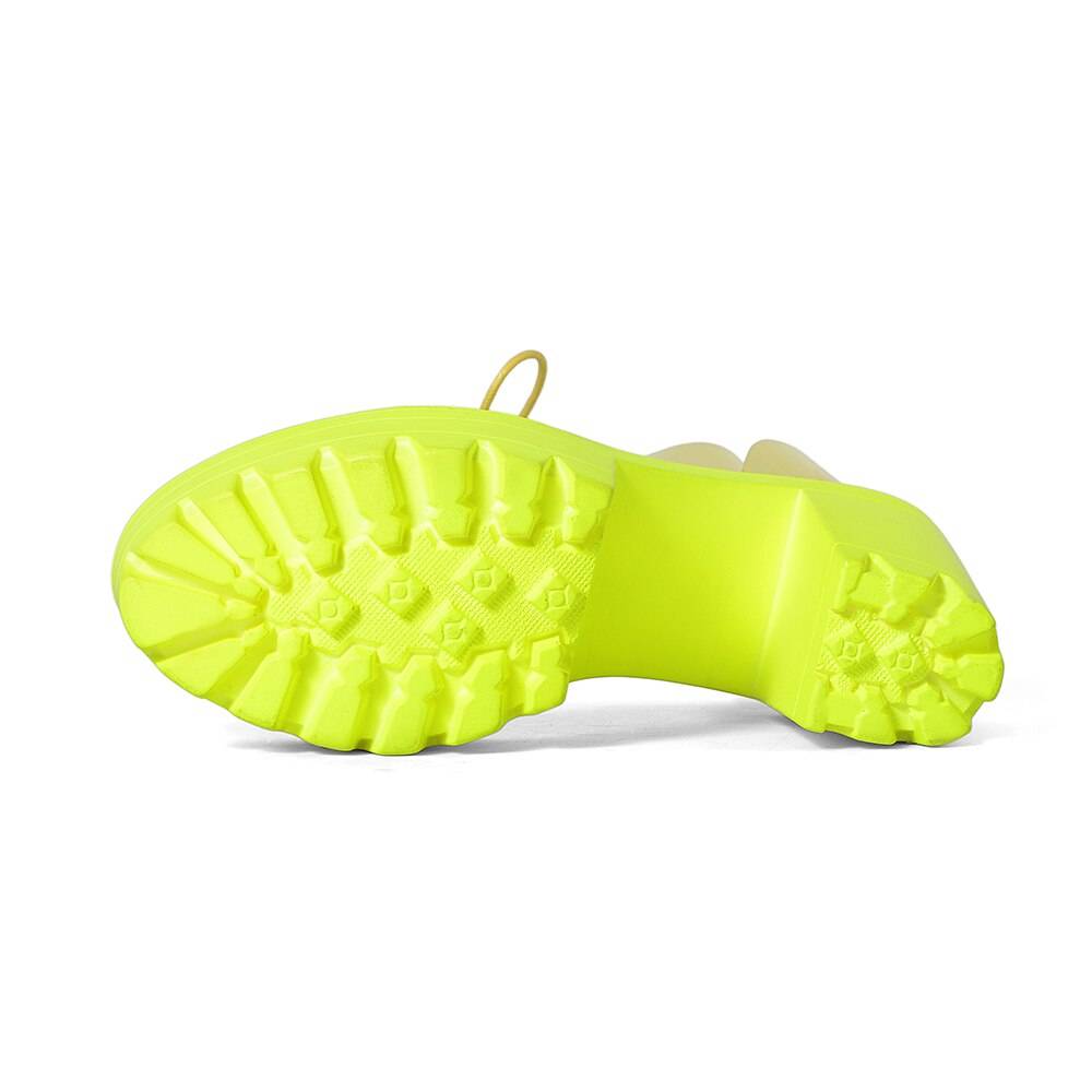 Neon Green PVC Jelly Sandals Open Toe Lace-up Gladiator High Heels Summer Shoes Platform Heel Transparent Sandals Big Size 43 