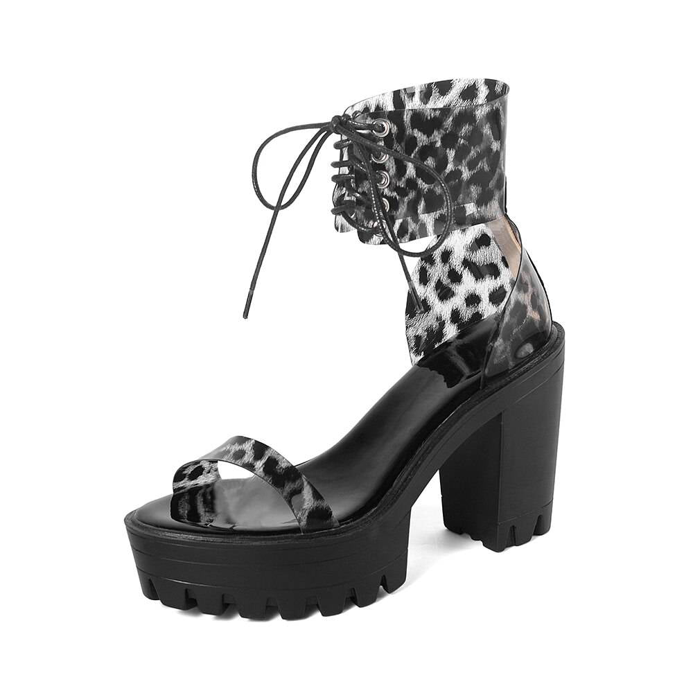 Neon Green PVC Jelly Sandals Open Toe Lace-up Gladiator High Heels Summer Shoes Platform Heel Transparent Sandals Big Size 43 color: black Shoe Size: 9 