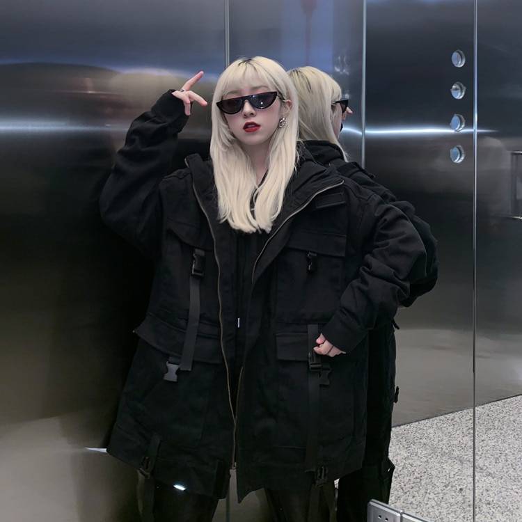 Neploe Korean Streetwear Harajuku Black Denim Jacket Oversized Pockets Women Jeans Jackets Loose BF Vintage Casual Coat 