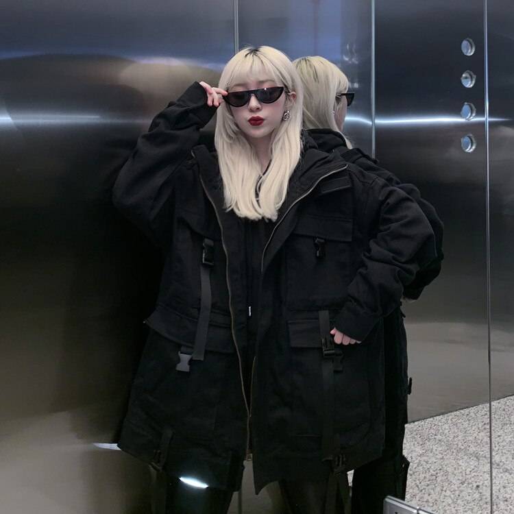 Neploe Korean Streetwear Harajuku Black Denim Jacket Oversized Pockets Women Jeans Jackets Loose BF Vintage Casual Coat 