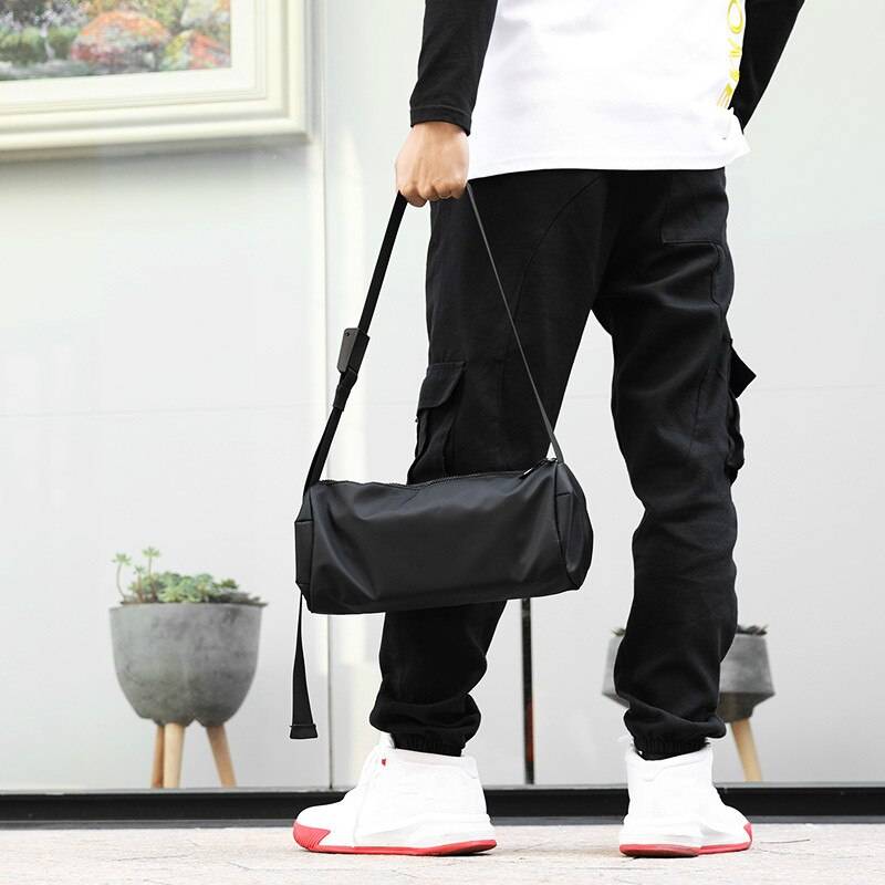 New casual men&#8217;s bag shoulder Messenger bag street trend hip hop tide cylinder small bag men crossbody bags 