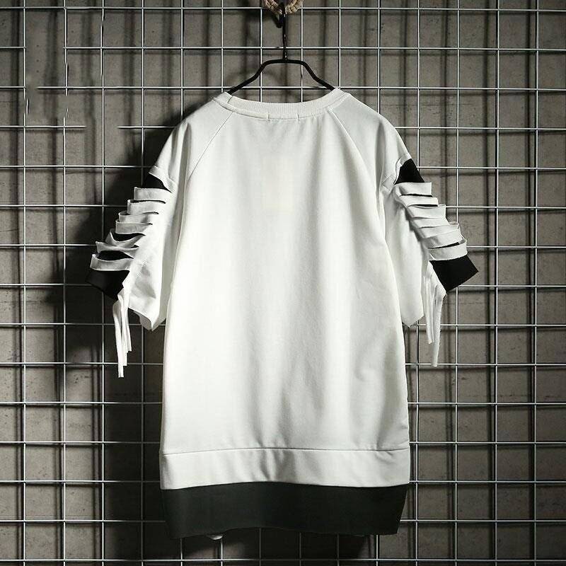 Oversized Techwear T Shirt Streetwear Ripped Hole Vintage Hip Hop T Shirt False Two Loose Short Sleeve Summer 