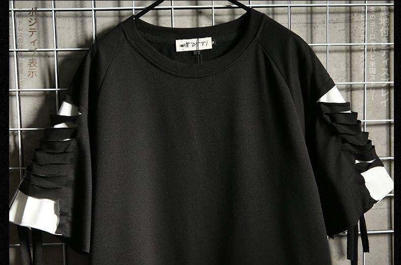 Oversized Techwear T Shirt Streetwear Ripped Hole Vintage Hip Hop T Shirt False Two Loose Short Sleeve Summer 