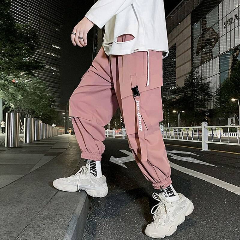 Pink Pastel Techwear Cargo Pants Men Joggers Sweatpants Oversize 5xl Plus Size Clothing Techwear Ankle-length Harem Trousers 