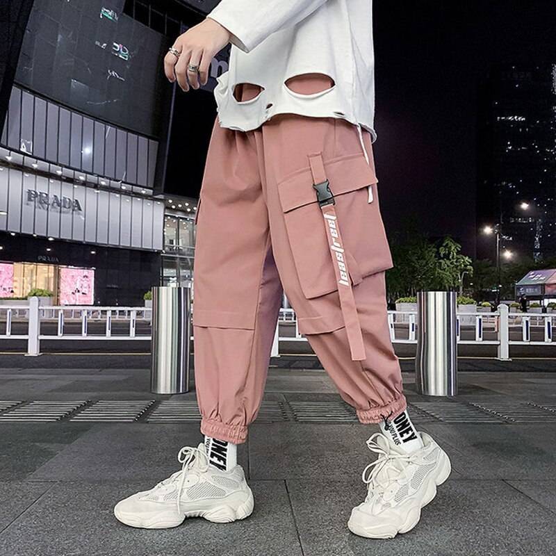 Pink Pastel Techwear Cargo Pants Men Joggers Sweatpants Oversize 5xl Plus Size Clothing Techwear Ankle-length Harem Trousers 