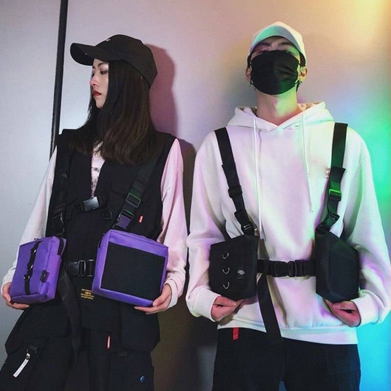 Punk Chest Waist Bag Hip-Hop Tactical Streetwear Pack Unisex Outdoor Functional Vest Bags Two Pockets Harness Rig Bag XA139M 
