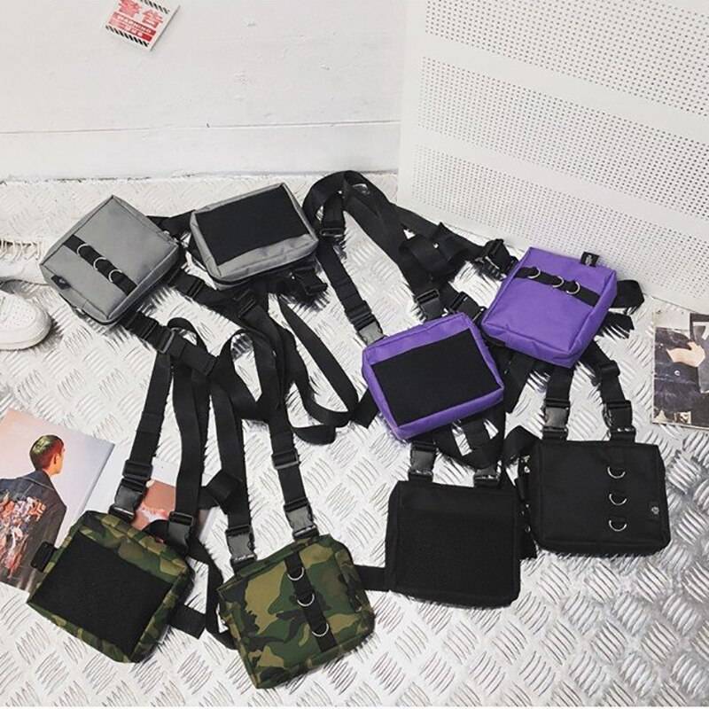 Punk Chest Waist Bag Hip-Hop Tactical Streetwear Pack Unisex Outdoor Functional Vest Bags Two Pockets Harness Rig Bag XA139M 