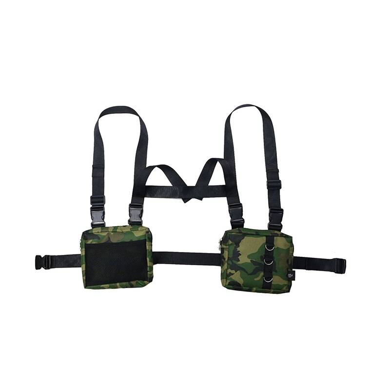 Punk Chest Waist Bag Hip-Hop Tactical Streetwear Pack Unisex Outdoor Functional Vest Bags Two Pockets Harness Rig Bag XA139M color: Green 