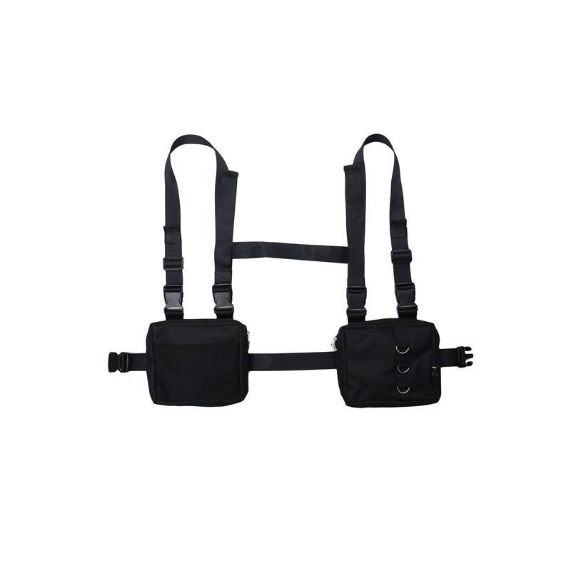 Punk Chest Waist Bag Hip-Hop Tactical Streetwear Pack Unisex Outdoor Functional Vest Bags Two Pockets Harness Rig Bag XA139M color: black 