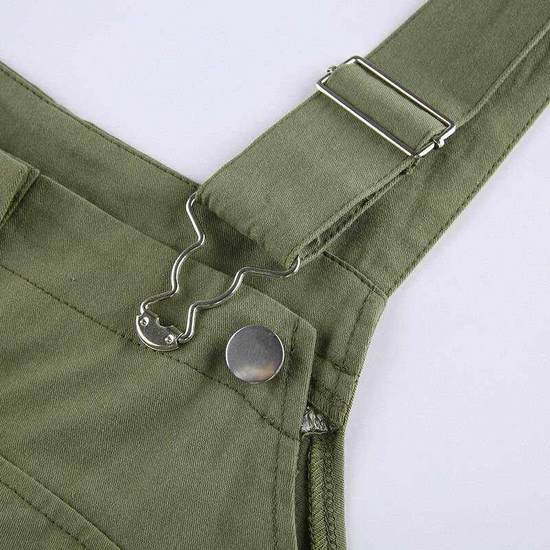 Punk Overalls Women Jumpsuits Pants Green Sashes Buckle Strappy Slim Autumn High Waist Winter Streetwear Harajuku Lady Jumpsuits 