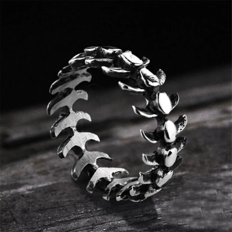 Punk Fishbone Wedding Band Ring