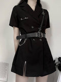 QWEEK Gothic Punk Blazer Dress Women 2021 Summer Streetwear Goth Harajuku Korean Fashion Black Mini Dress Staple Short Sleeve color: black size: XL 