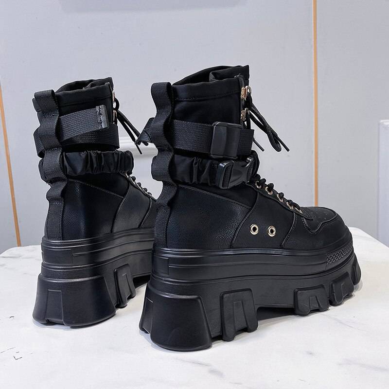 Rimocy Green Punk Chunky Platform Motorcycle Boots Women Autumn Winter Gothic Shoes Woman Thick Bottom Lace Up Ankle Botas Mujer 