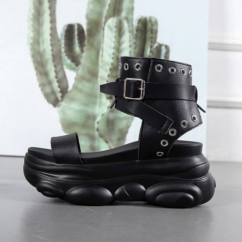 RivTecs© Women’s Rivet Platform Techwear Sandals color: black Shoe Size: 39 