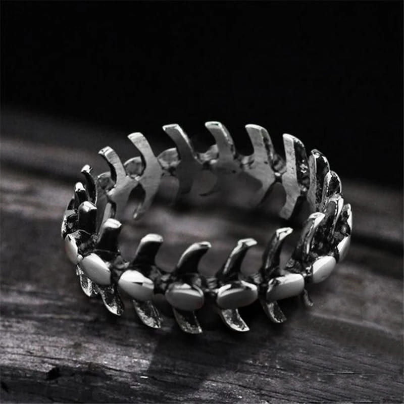 Punk Fishbone Wedding Band Ring