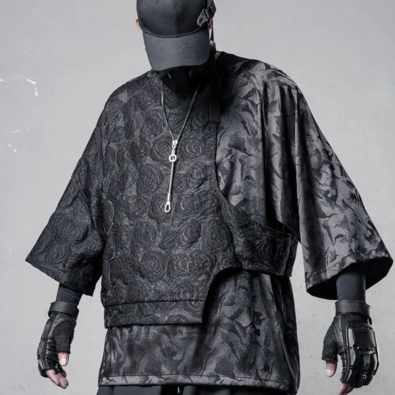 HKSH Men's Techwear Layered Short Sleeve Top