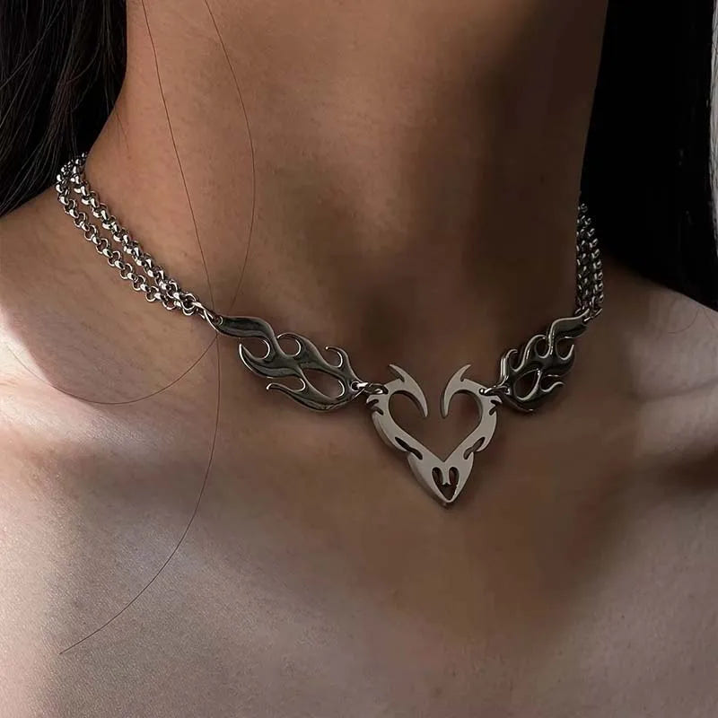 Silver Thorn Heart Choker Necklace