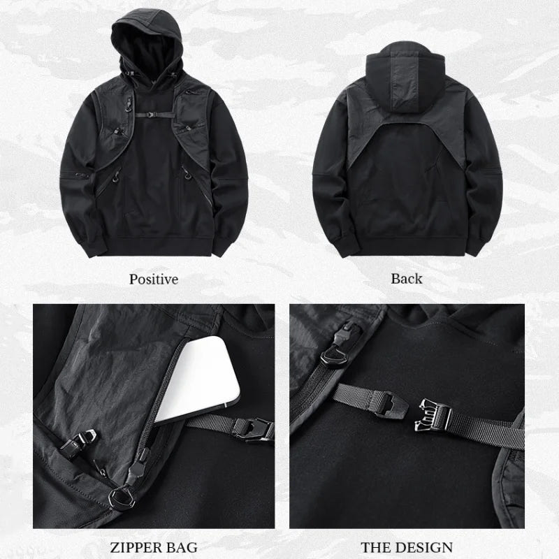 Men's Techwear Multi Pocket Patchwork Hoodie