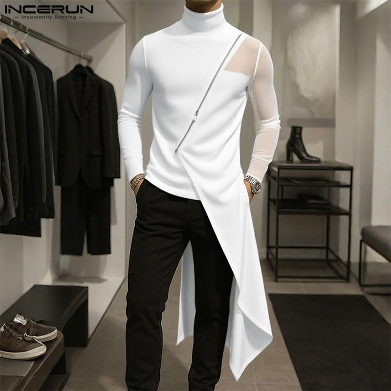 INCERUN Men's Techwear Mesh Patchwork T-Shirt