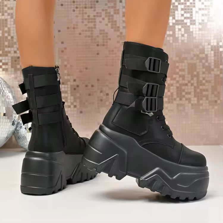 Women’s Techwear Punk Platform Buckle Boots