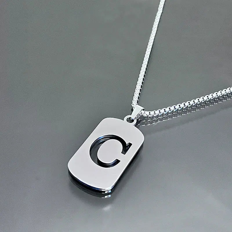 Modern Alphabet Tag Pendant Necklace
