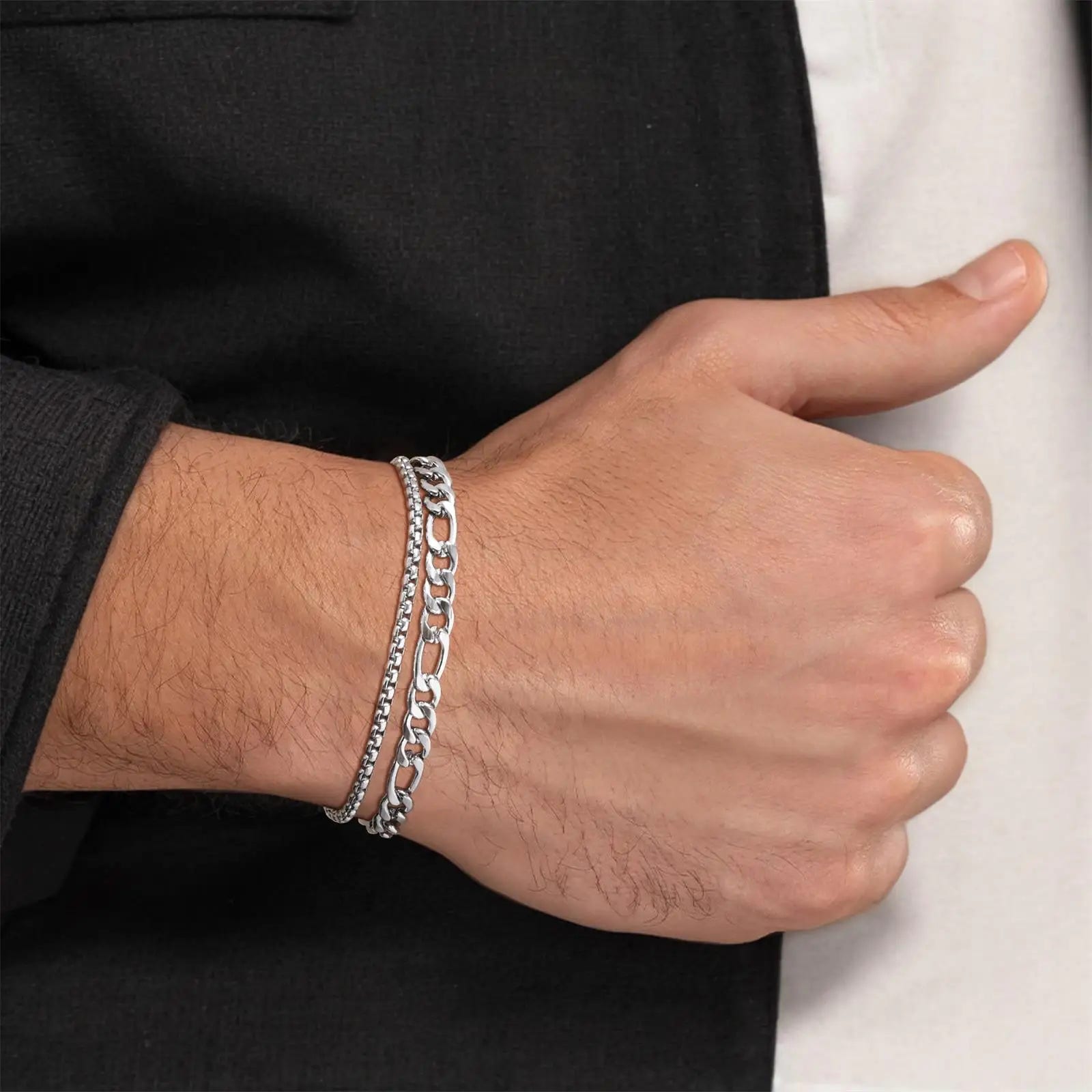 Mens Set Bracelets, Waterproof Stainless Steel Box Chain