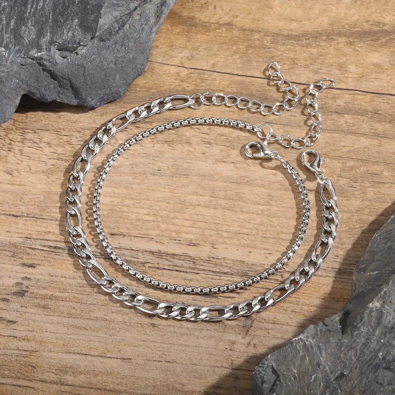 Mens Set Bracelets, Waterproof Stainless Steel Box Chain