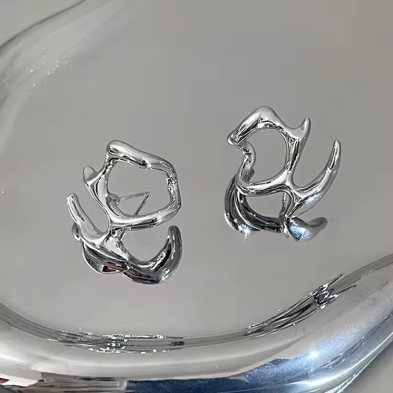 Silver Liquid Metal Earrings
