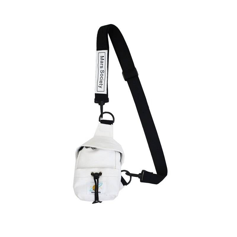 Small Canvas Chest Pack for Men Women Crossbody Bags Hip Hop Streetwear Bag Fanny Pack Multifunction Mini Belt Waist Chest Bag color: White 