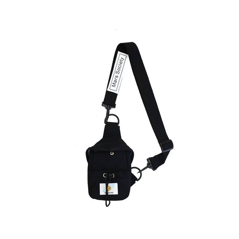 Small Canvas Chest Pack for Men Women Crossbody Bags Hip Hop Streetwear Bag Fanny Pack Multifunction Mini Belt Waist Chest Bag color: black 