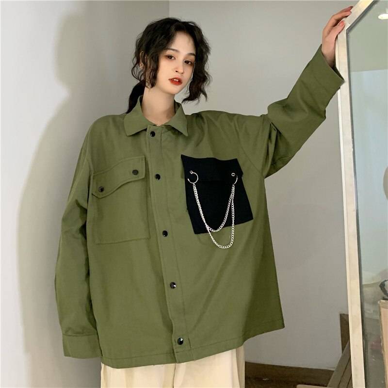 Spring and Autumn 2020 New Korean BF Harajuku Hong Kong Style Loose Retro Ins Tooling Shirt Jacket Female Students Cool 