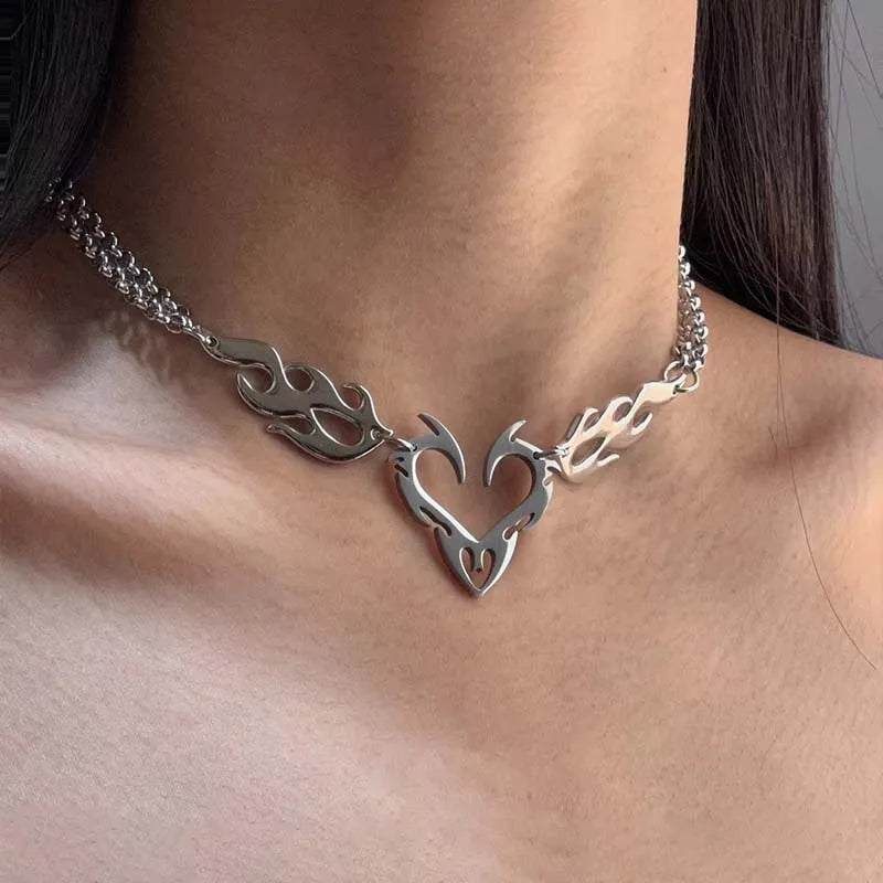 Stainless Steel Thorn Heart Choker Necklace