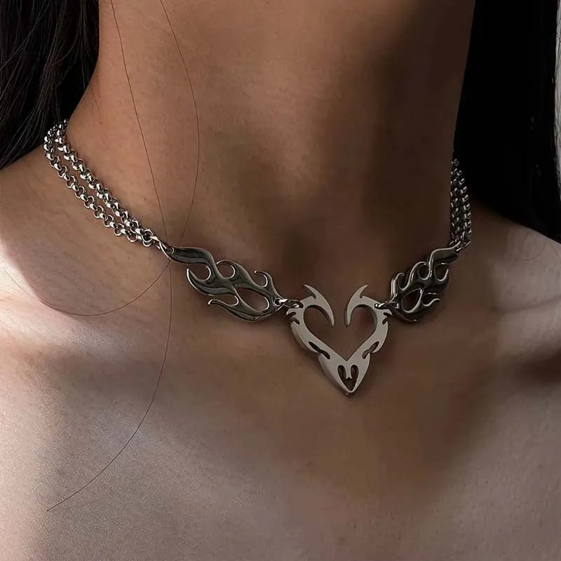 Stainless Steel Thorn Heart Choker Necklace