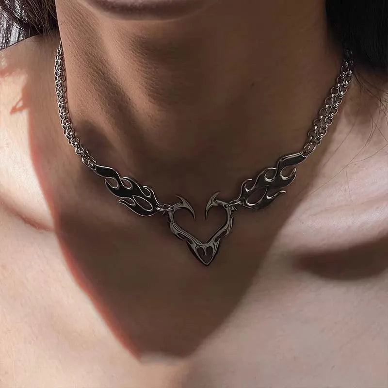 Stainless Steel Thorn Heart Choker Necklace