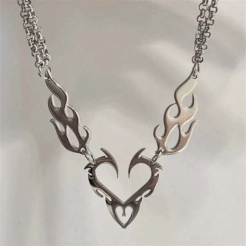 Stainless Steel Thorn Heart Choker Necklace