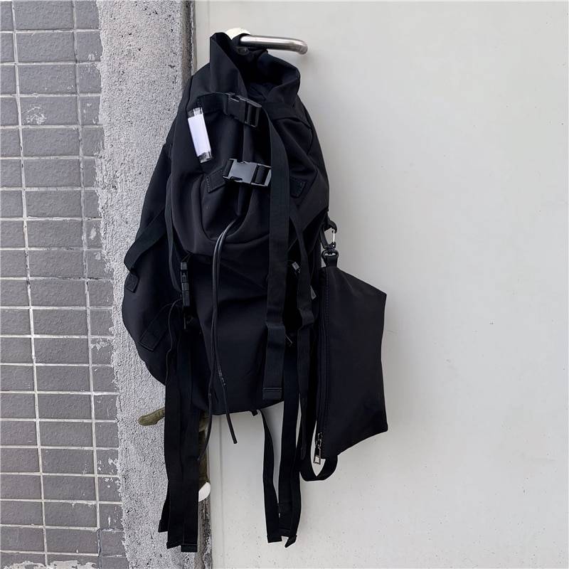 Techwear Alternative Black Backpack Unisex Harajuku Pocket Buckles Tour Bag 
