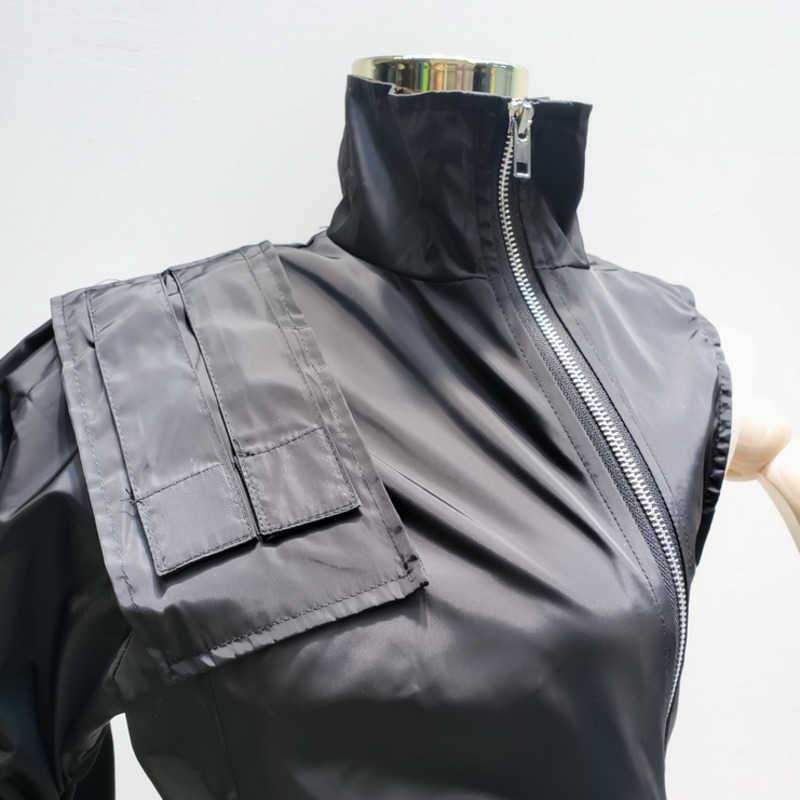 Techwear Asymetric Women Jacket One Shoulder Stand Collar Zipper Jacket 