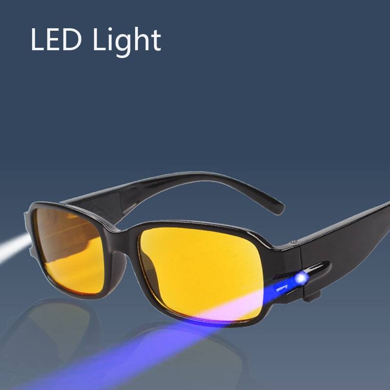 Techwear LED Light Reading Glasses Clear Occhiali Da Lettura Diopter Night Presbyopic Glasses 
