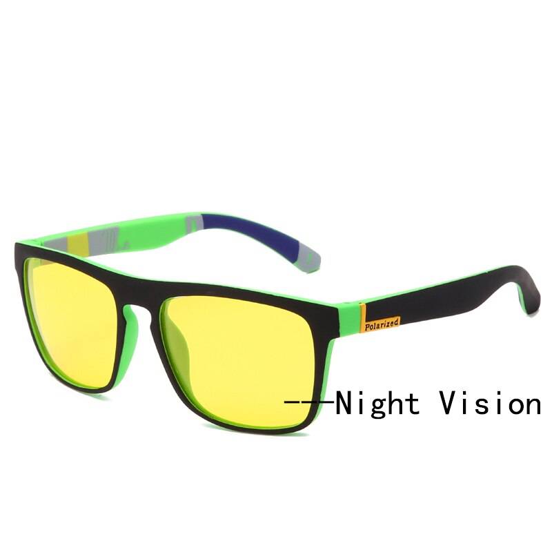 Techwear Night Vision Glasses Men Women Polarized Sunglasses Yellow Lens Anti-Glare Goggle Night Driving Sun glasses UV400 Eyewear Frame Color: green 