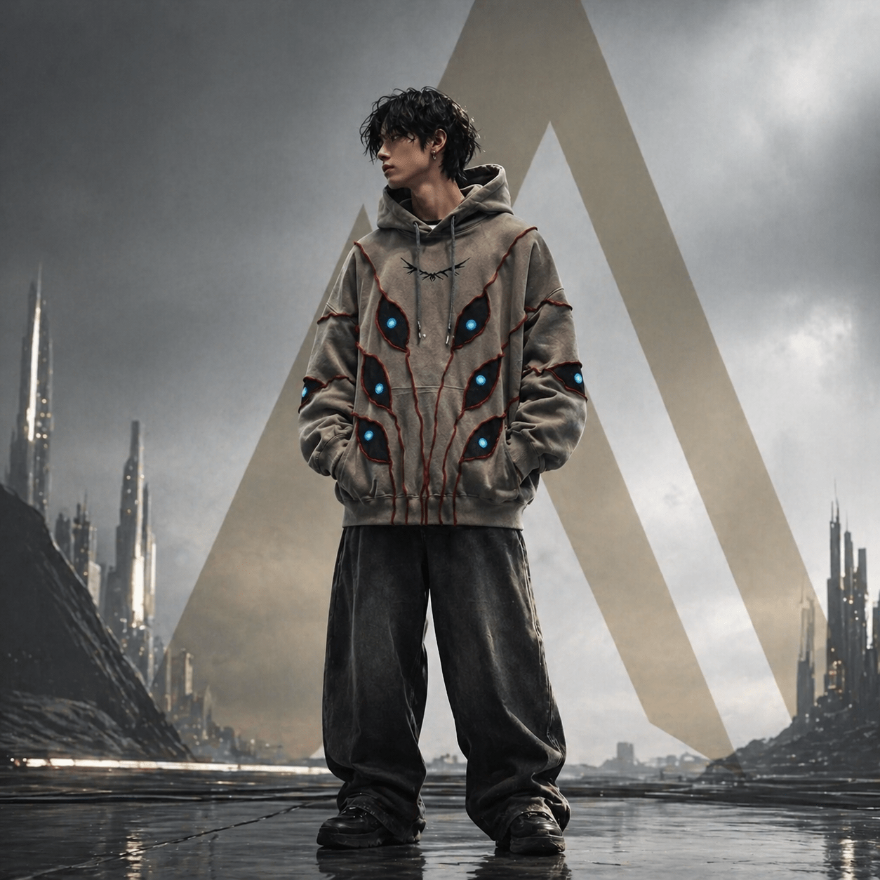 Techwear Gothic Punk Eye Patchwork Hoodie