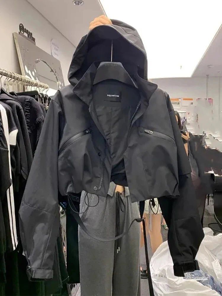 Techwear Hooded Tactical Short Windbreaker Jacket