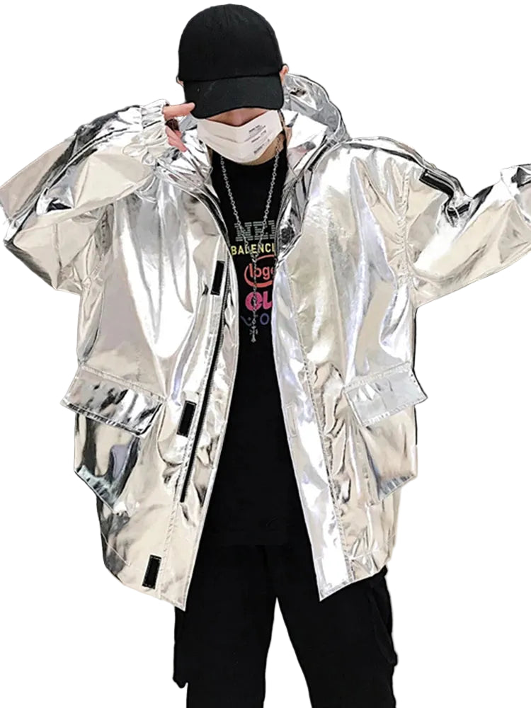 Techwear Reflective Faux Leather Windbreaker Jacket