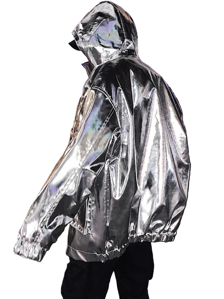Techwear Reflective Faux Leather Windbreaker Jacket
