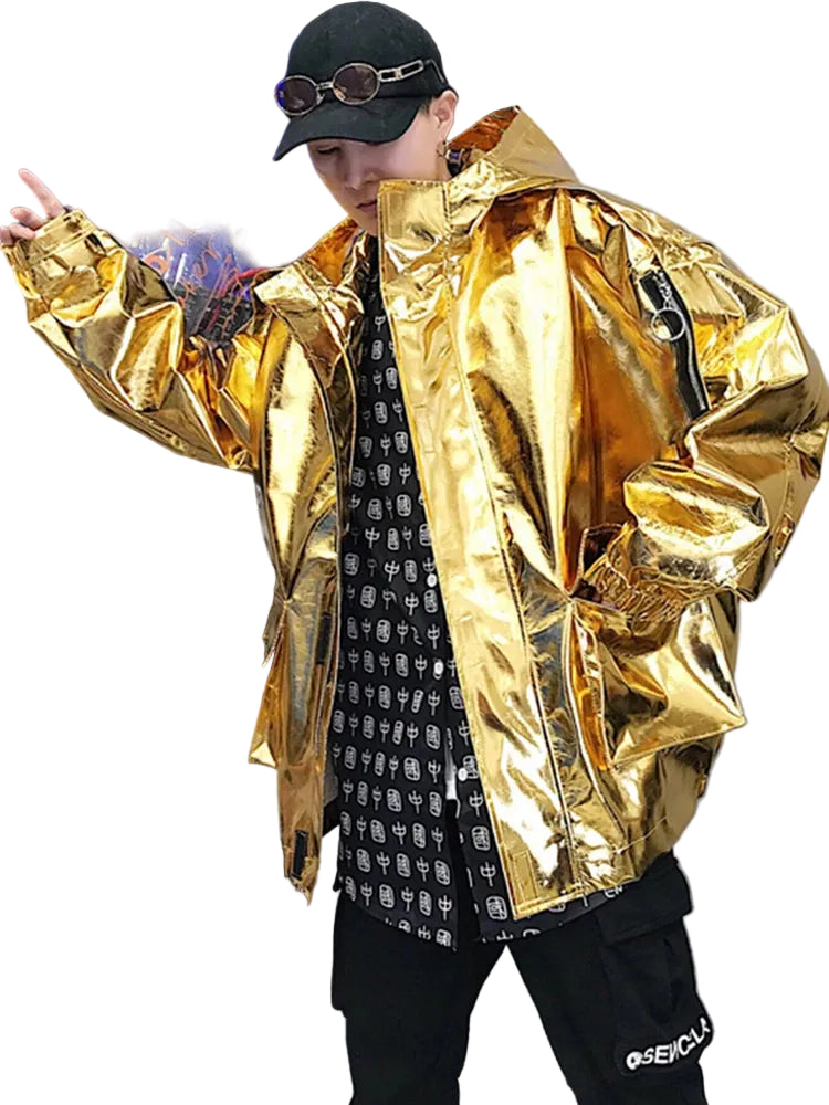 Techwear Reflective Faux Leather Windbreaker Jacket