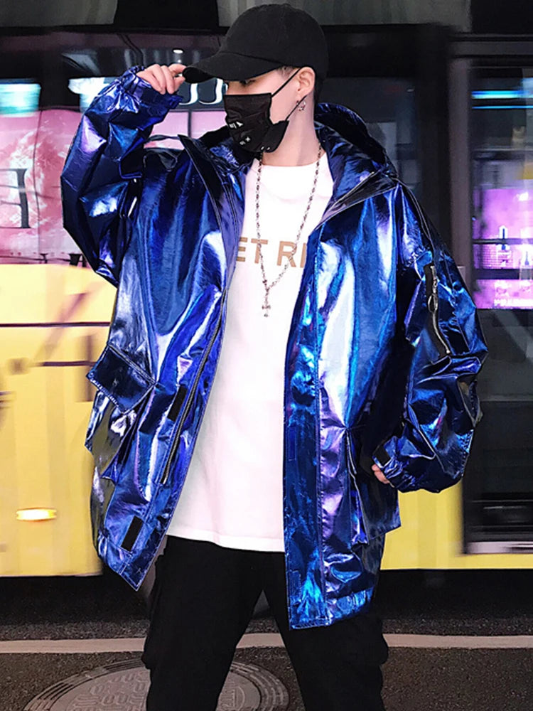 Techwear Reflective Faux Leather Windbreaker Jacket