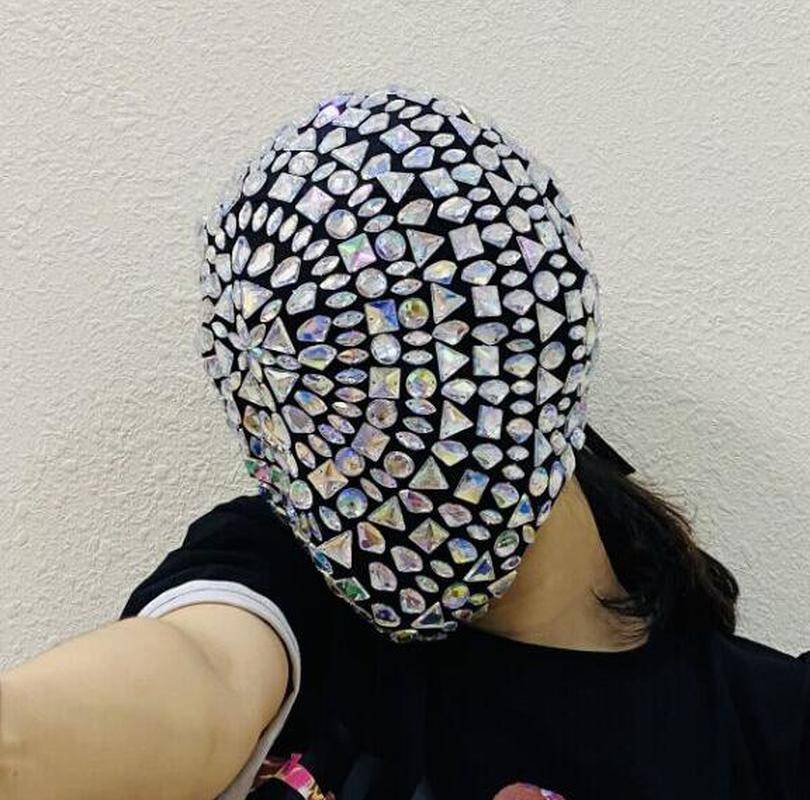 Thorn Diamond Rivet Punk Full Face Mask For Face Night Club Dance Cosplay Halloween Masks Fashion Rhinestone Mask Hood Helmet 