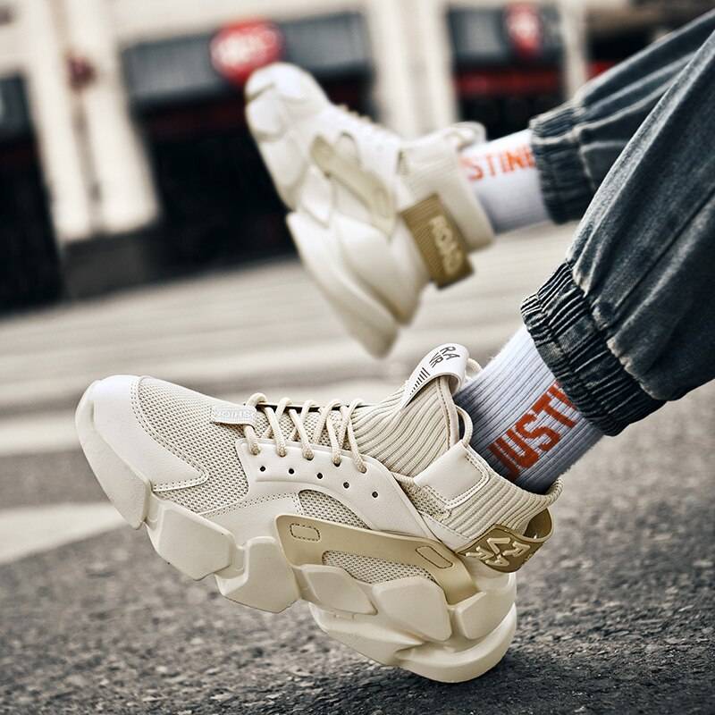Trend Men&#8217;s Sneakers High-top Comfortable Running Gym Sneaker Autumn 2021 New Breathable White Sneakers Damping Tennis Shoes 