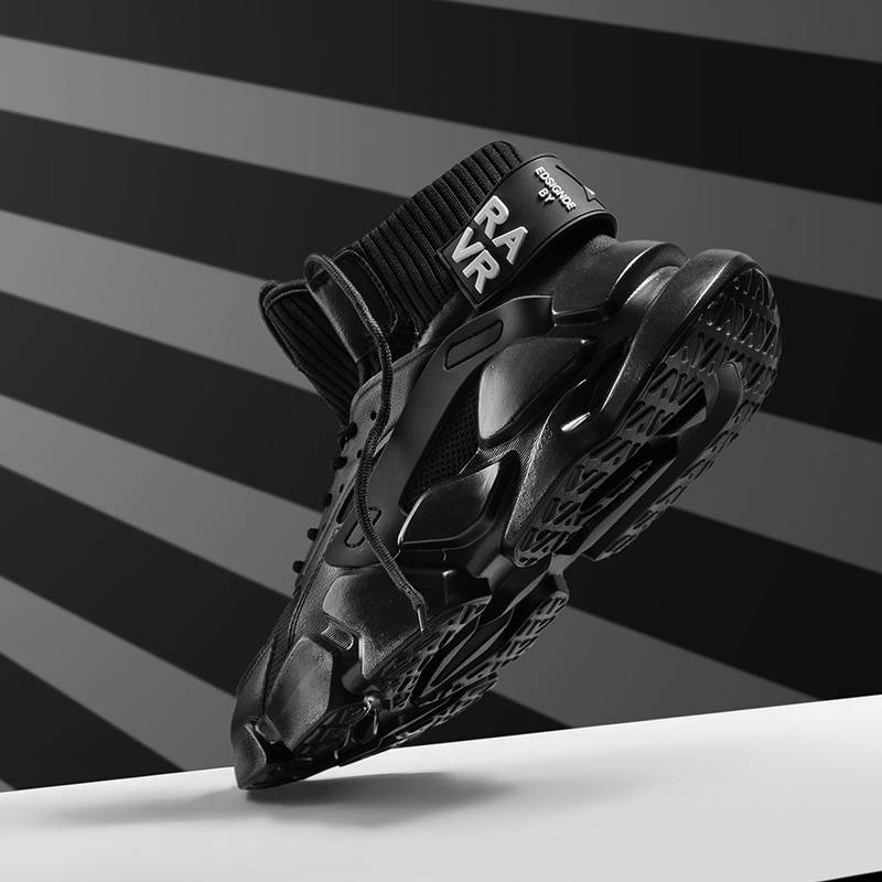 Trend Men’s Sneakers High-top Comfortable Running Gym Sneaker Autumn 2021 New Breathable White Sneakers Damping Tennis Shoes color: High Black Shoe Size: 44 